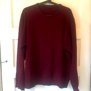 Pure wool fine sweater maroon red Sisley Mens size M crew neck warm winter L XL